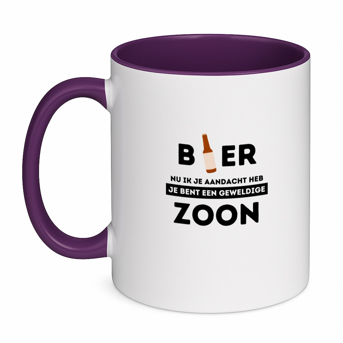 Hacebo® - bier, nu ik je aandacht heb je bent een geweldige zoon koffiebeker paars - de beste zoon - thee mok - koffie beker - verjaardagscadeau - verjaardag - cadeau - cadeautje voor zoon - zoon artikelen - koffiemok - 350 ML inhoud