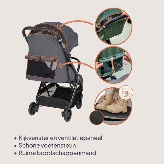 Lionelo Bess Buggy - Kinderwagen vanaf 6 maanden tot 22 kg - Ultra compacte -Lichtgewicht 7,5 kg - Automatisch Inklapbaar - XXL Kap UPF50+ - 5-Puntsgordel - Geveerde Wielen - Mand & Bekerhouder - Reisvriendelijk van LIONELO — afbeelding 5