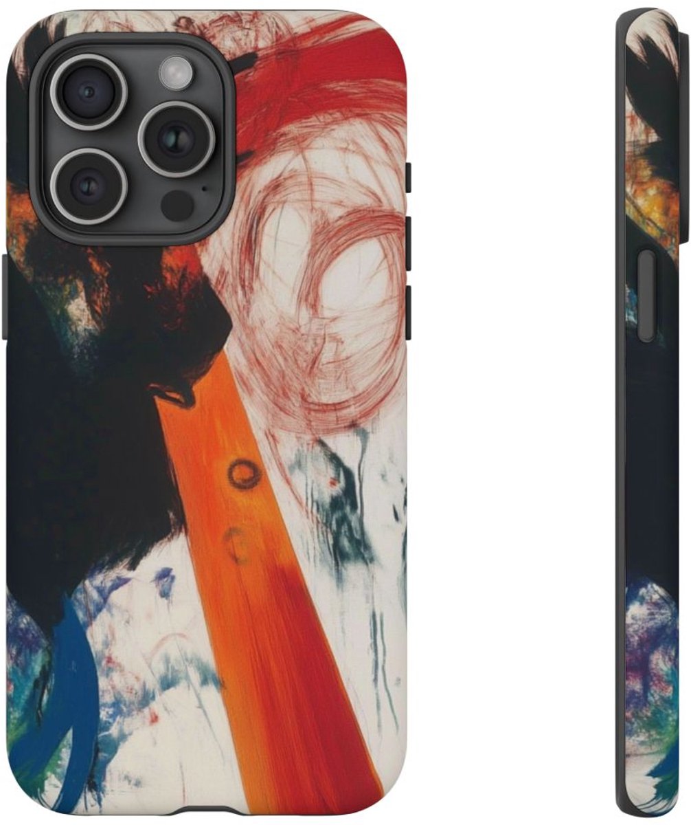 Abstracte Zwarte en Rode Penseelstreken – Telefoonhoesje Geschikt voor iPhone 15 Pro Max