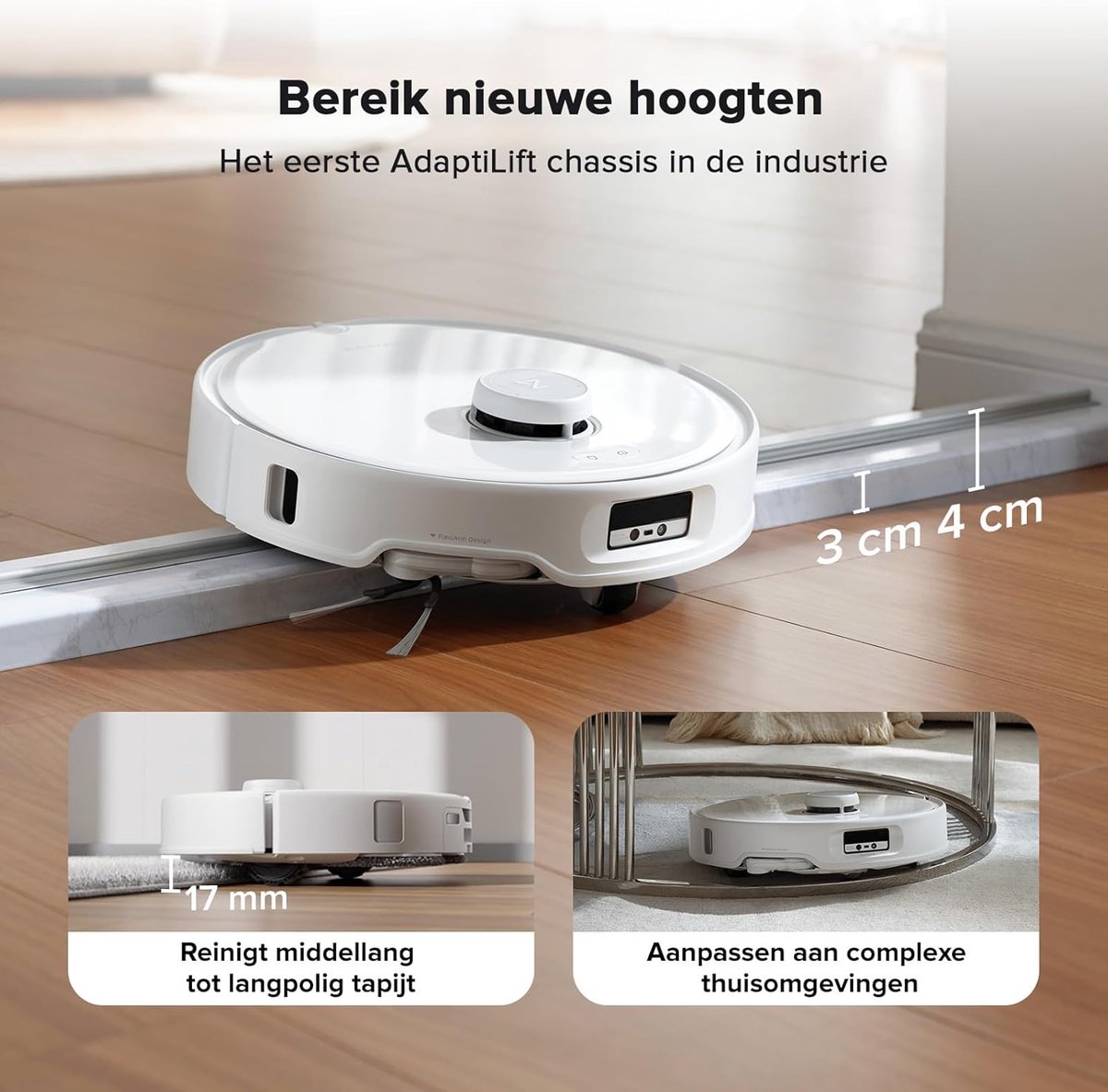 Roborock Qrevo Curv – Robotstofzuiger met dweilfunctie – 18500 Pa zuigkracht – Zelfreinigend dock & AI-navigatie – Dual Anti-Tangle-systeem – AdaptiLift-chassis – 75 ℃ warmwater mopwas – Intelligente vuildetectie & spraakassistent – Wit — afbeelding 6