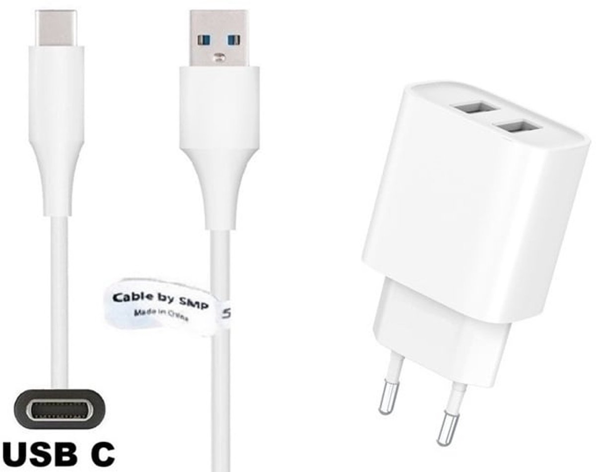 OneOne 2.4A lader met 2 poorten + 0,25m sterke USB C kabel. Oplader adapter past op Oppo A74 5G, A92, A92s, A93, A93 5G, Reno1/ 2 / 3 / 4 / 5 / 6 / 7 / 8 / 9 (Pro, Lite, Z, Plus, Z, K, F, Ace, 10x Zoom)