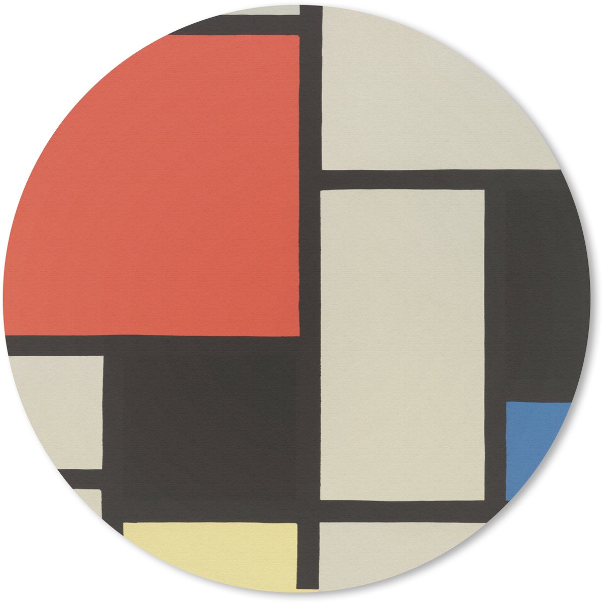 Muismat rond 20x20 cm - Mousepad Compositie met rood vierkant, zwart, blauw - Piet Mondriaan - Ronde muismatten