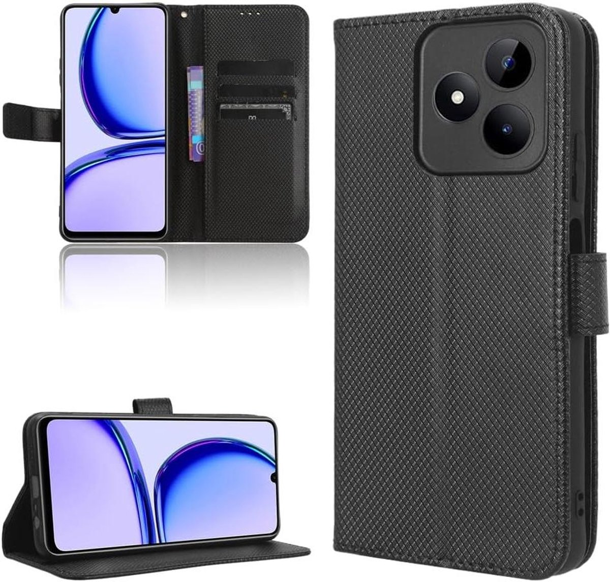 Premium magnetische klaphoes voor Realme Note 5(C)3/5(C)1 - Beschermhoesje met koolstofvezel in zwart
