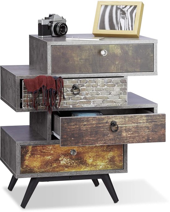 HOMCOM ladekast commode zijkast staande kast highboard donkerboard