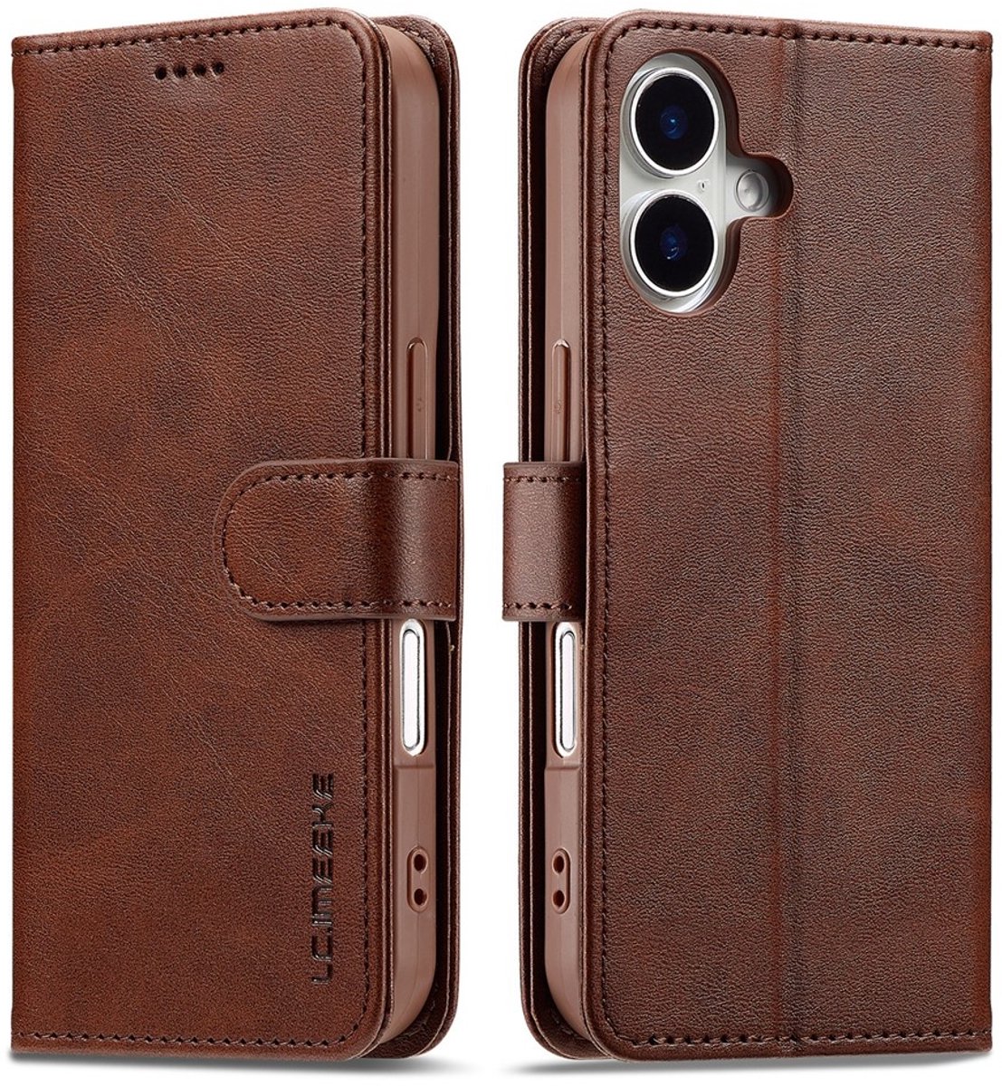 LC.IMEEKE Hoesje - Geschikt voor iPhone 17 Hoesje - LC.IMEEKE Luxe Book Case - Donkerbruin
