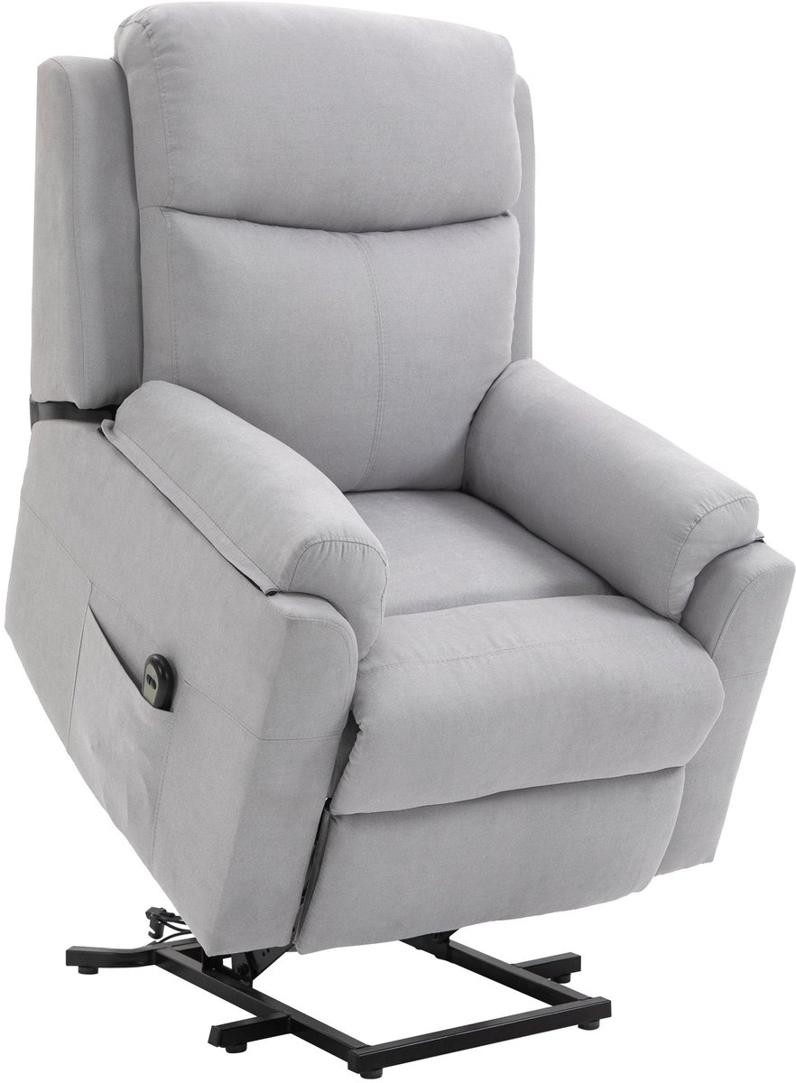 Merax Elektrische Sta Op Stoel met Afstandsbediening – Comfortabele Relaxfauteuil met Opstahulp en Ligfunctie tot 160° – Lichtgrijs