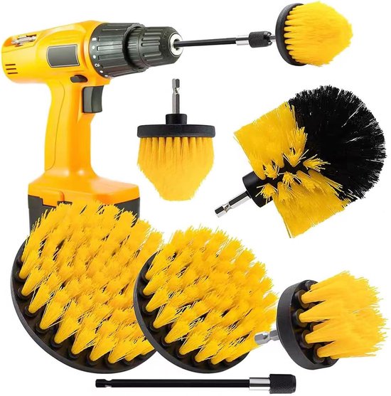 Brosse de nettoyage pour perceuse - 6 Pieces - Set de nettoyage pour autolaveuse Power - Brosses de nettoyage pour sols de salle de bain et de cuisine - Surface carrelée