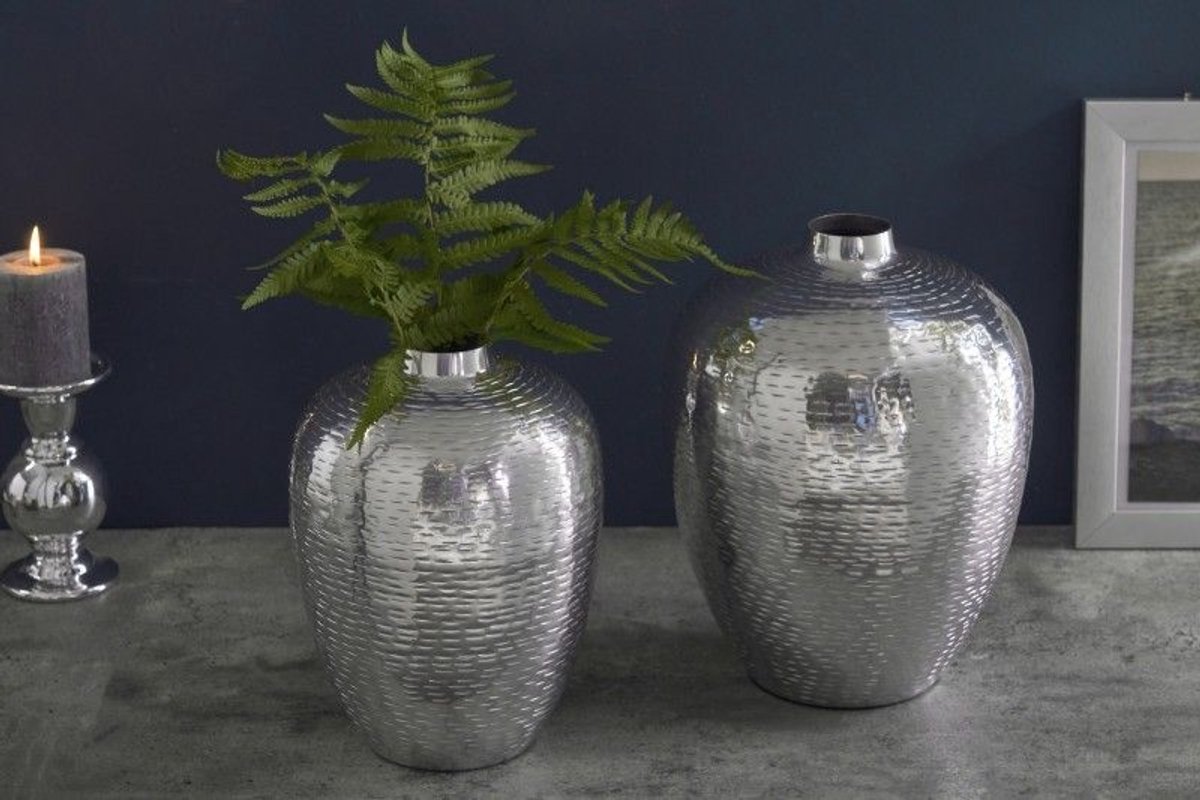 Elegante vazen set van 2 ORIENTAAL 32 cm zilver in rijsthamerontwerp - 41531