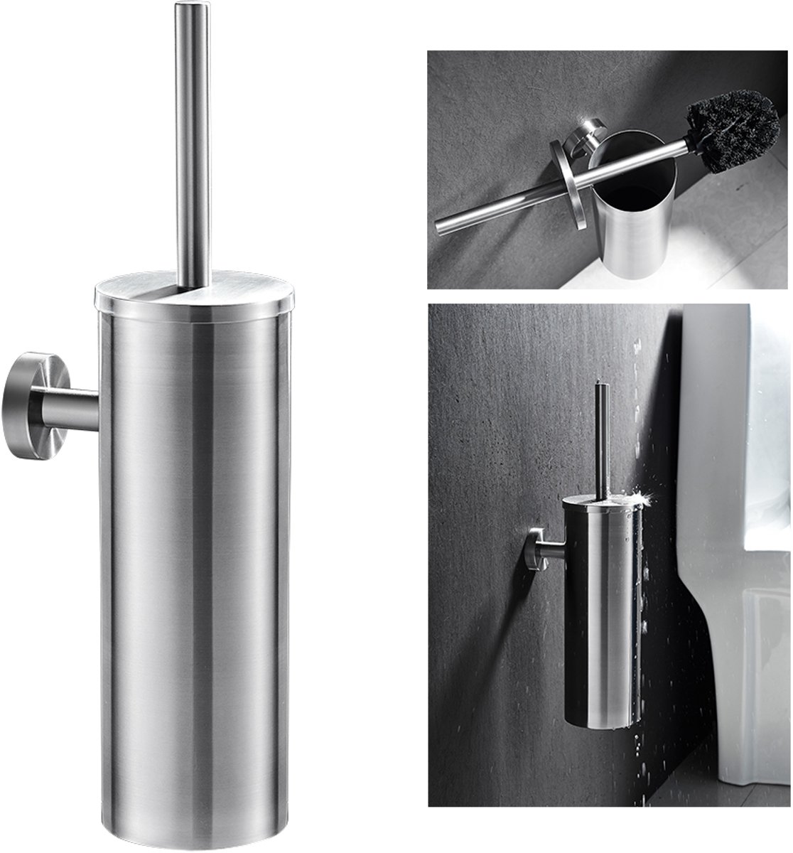 Auralum max Toiletborstelhouder met borstelhouder RVS Aan de muur gemonteerde toiletborstel Gemakkelijk te installeren Perfect voor badkamer Toilet waterdicht Gemakkelijk schoon te maken