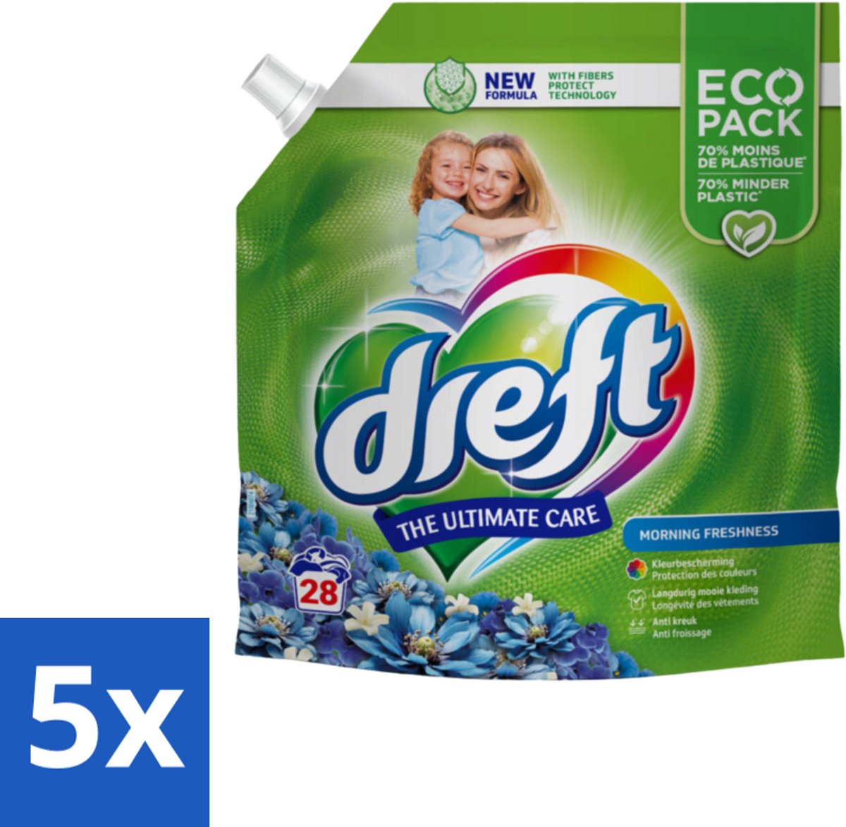 Dreft - Vloeibaar Wasmiddel - Ochtendfris Navul - Fris en zuinig - 28 Wasbeurten - Bulkverpakking - 5 stuks