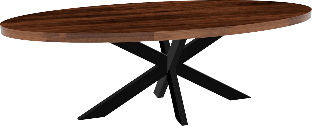 Eettafel ovaal mangohout 240cm James bruin ovale industriële tafel duurzaam mango eetkamertafel
