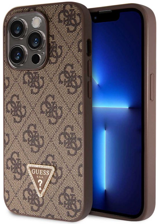Guess 4G Triangle Logo Back Case - Geschikt voor Apple iPhone 15 Pro (6.1") - Bruin