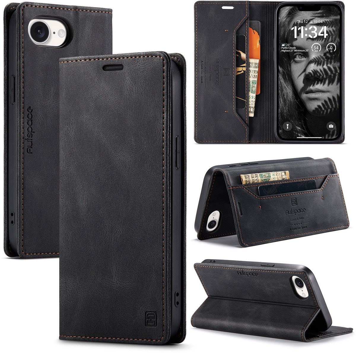 Luxe Flip Case met RFID Bescherming Kaarthouder en Magneetsluiting voor Apple iPhone 16e _ Zwart
