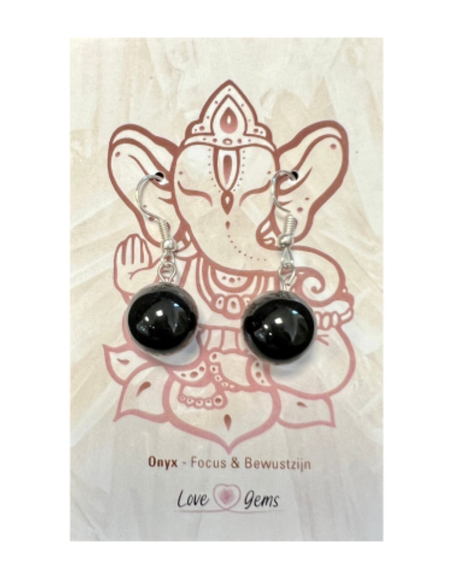Onyx oorbellen bol 14 mm - Love Gems