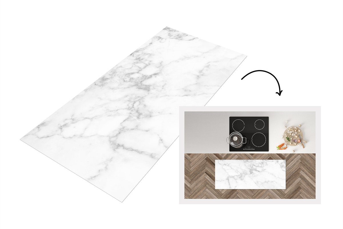 KitchenYeah Keukenloper 120x50 cm - Keukenmat vinyl Marmer - Wit - Grijs - Luxe - Marmerlook - Steen - Keukenmatten loper - Keuken vloerkleed tapijt