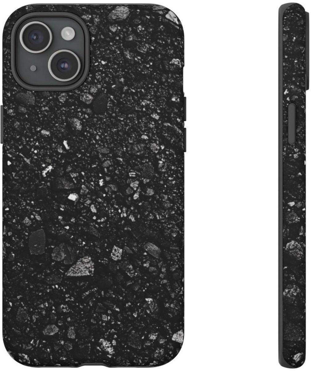 Zwarte Asfaltstructuur – Telefoonhoesje Geschikt voor iPhone 15 Plus