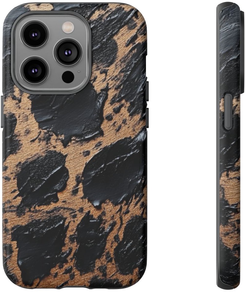 Zwart-Bruin Abstracte Textuur – Telefoonhoesje Geschikt voor iPhone 14 Pro