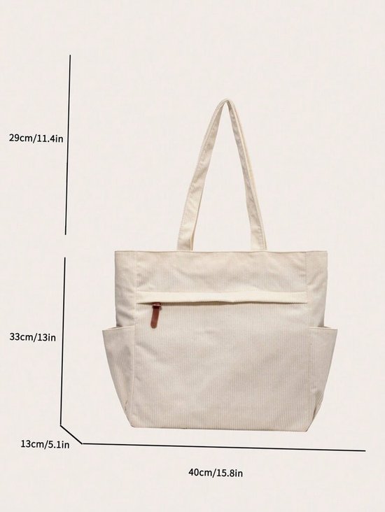 Schoudertas van ribfluweel met ritssluiting, effen kleur, lunchtassen, shopper tote bag voor dames, uitgaan kopen vanaf een prijs van 13