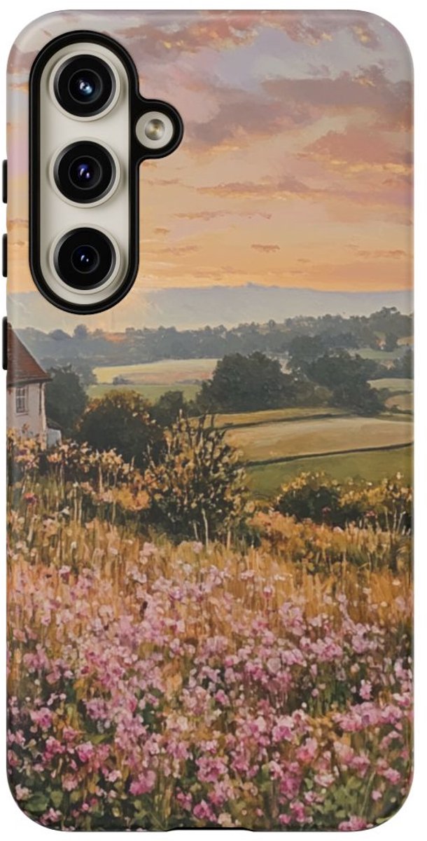 Landelijk Ochtendlandschap met Bloemen – Telefoonhoesje Geschikt voor Galaxy S24 Plus