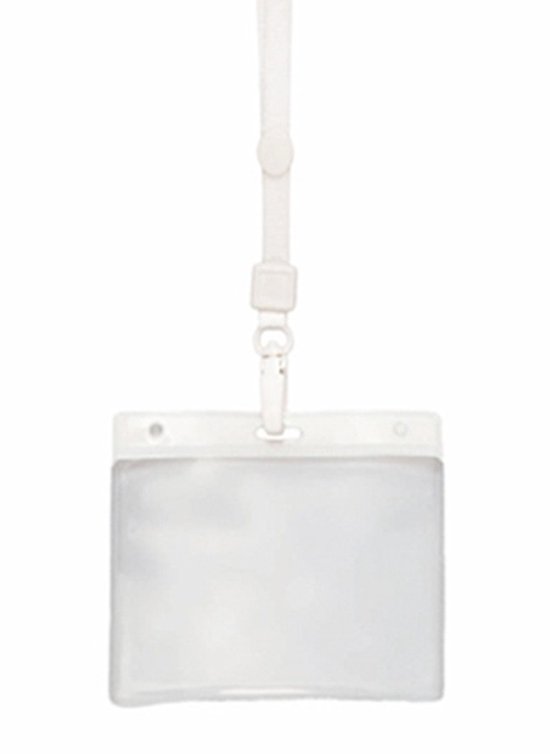 Witte badgehouder met clip en verstelbaar wit keycord.