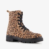 Braqeez suède meisjes veterboots met panterprint bruin - Maat 29 - Echt leer - Uitneembare zool