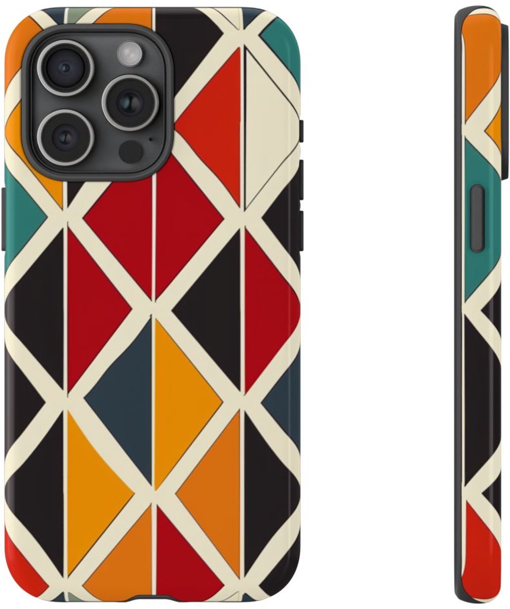Kleurrijk Geometrisch Diamantpatroon – Telefoonhoesje Geschikt voor iPhone 15 Pro Max