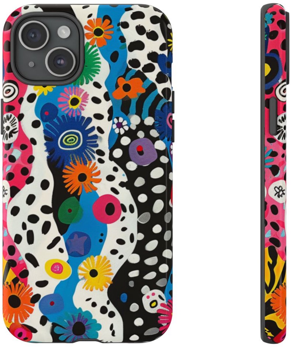 Kleurrijk Abstract Bloemen-Zebra Patroon – Telefoonhoesje Geschikt voor iPhone 15 Plus
