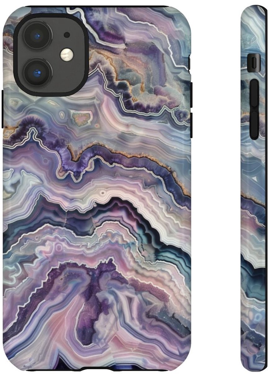 Paars-Blauw Geodepatroon – Telefoonhoesje Geschikt voor iPhone 11