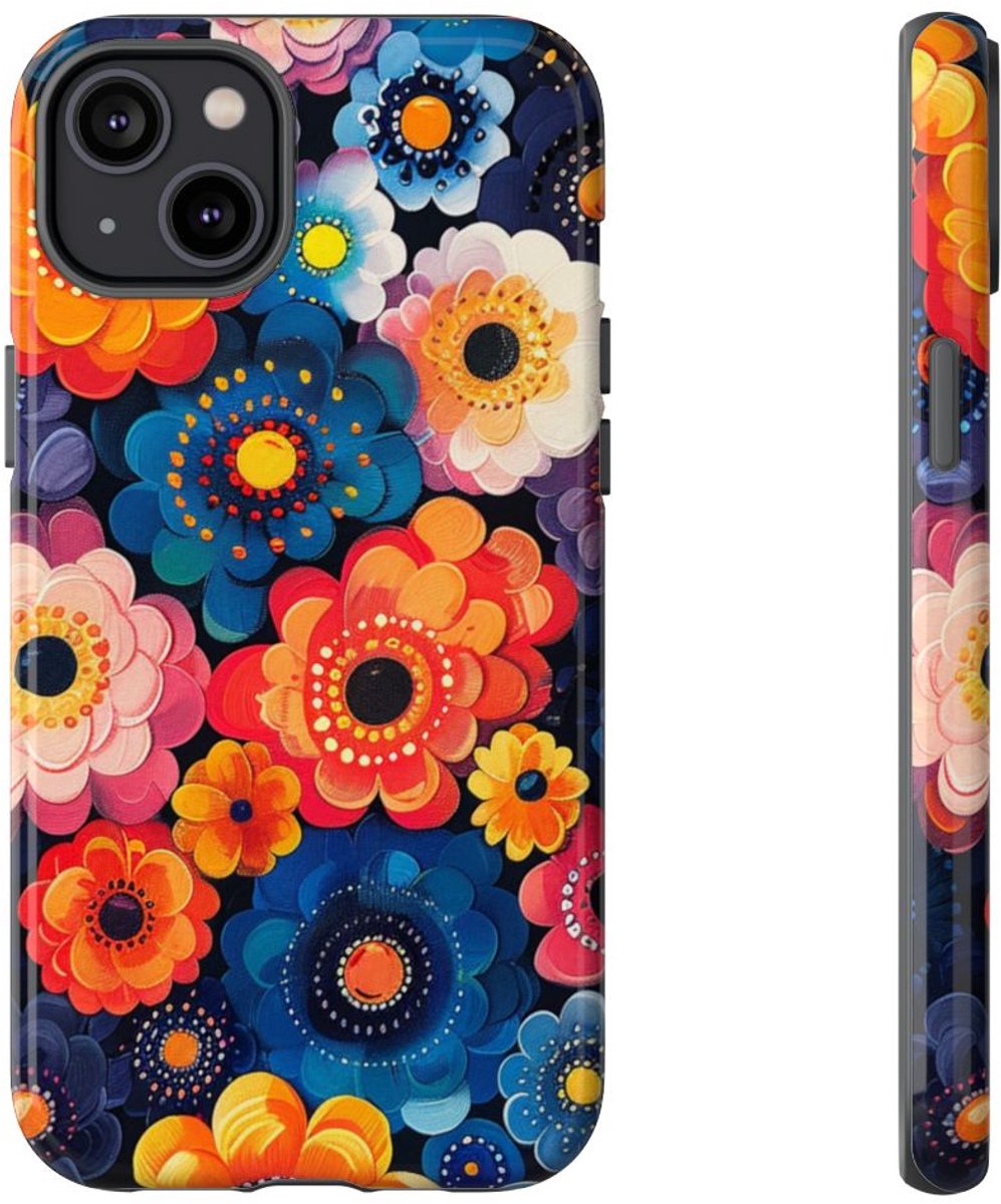 Levendig Abstract Bloemenpatroon – Telefoonhoesje Geschikt voor iPhone 14 Plus