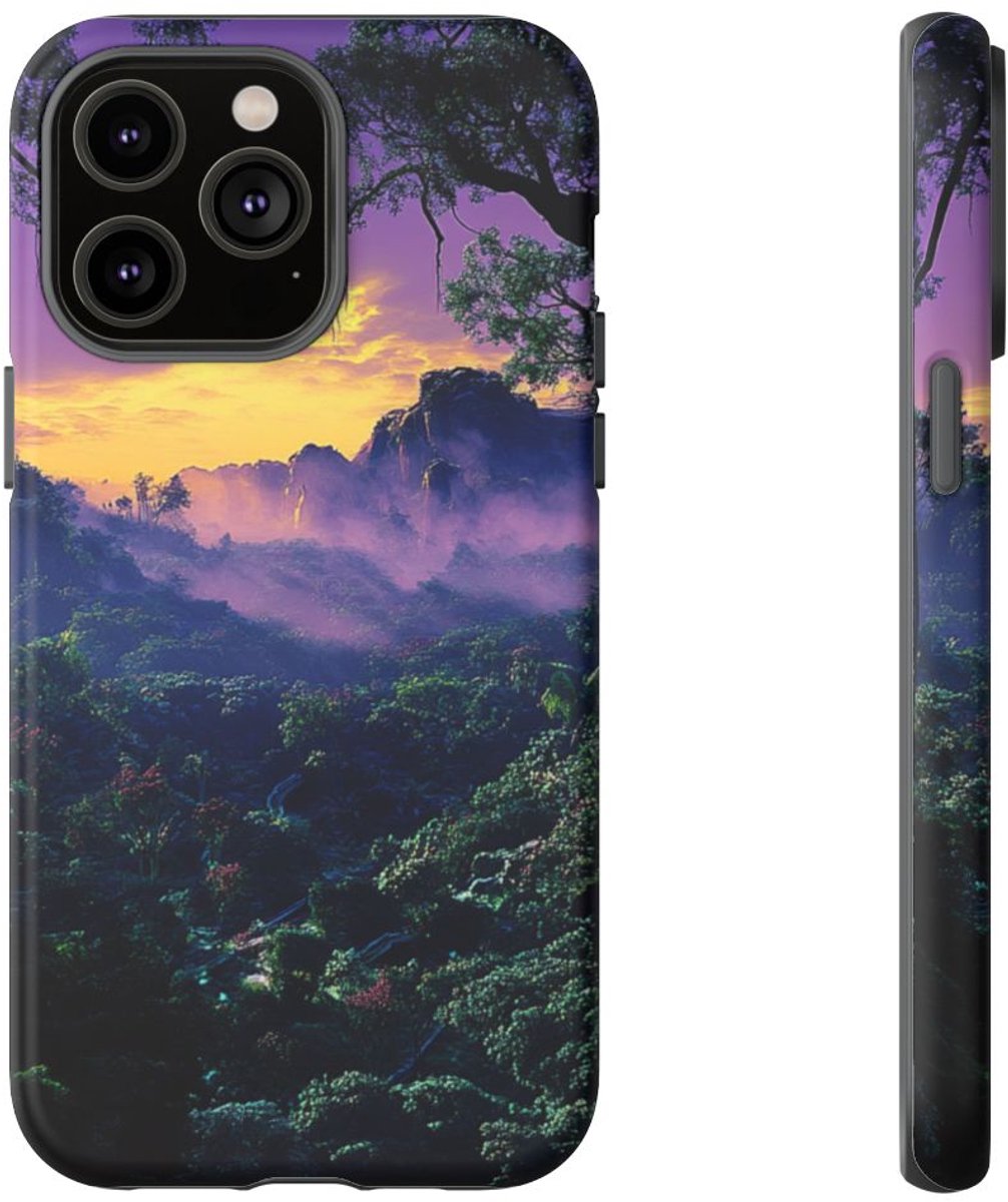 Sprookjesachtige Junglezonsondergang – Telefoonhoesje Geschikt voor iPhone 14 Pro Max