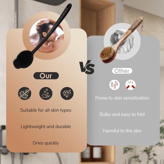Upgrade Silicone Body Scrubber - lange steel - exfoliatie - doucheaccessoire van Merkloos	 — afbeelding 3