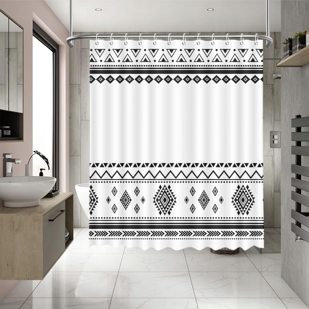 Ibenzoa® Azteekse Stijl Douchegordijn 180x180 cm met Geometrisch Ontwerp en 12 Haken
