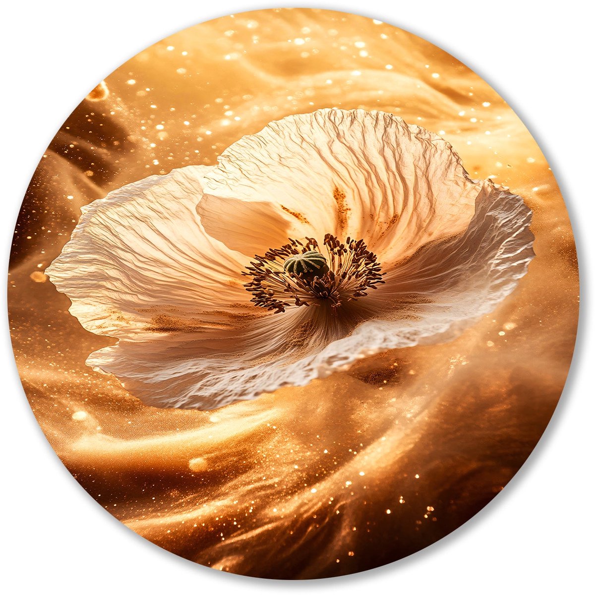 Bloem in gouden licht - Bloem wandcirkels - Wandpaneel bloemen - Surrealistisch - Forex mu