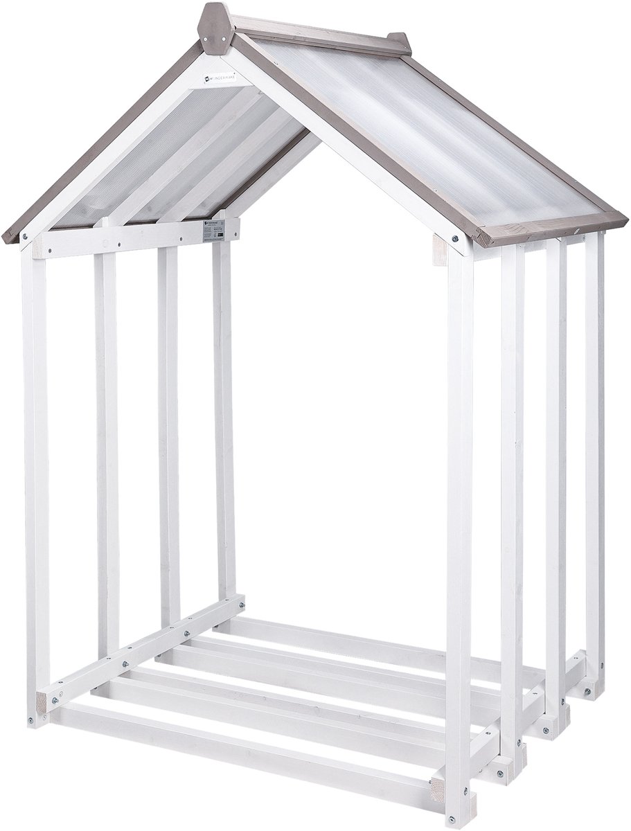 WONDERMAKE® Designer Houten Haardhoutrek met Buitendak, Houthokken Haardhoutrek, Houtopslagrek, Haardhoutschuilplaats, Kleine Haardhoutopslag, Haardhoutopslag voor Buiten, 1,8 kubieke meter (SCM), witgrijs
