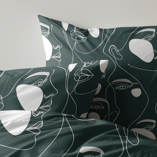 Zydante® Dekbedovertrek Printed 200x200/220 cm - Green Faces - met 2 Kussenslopen van Zydante — afbeelding 2