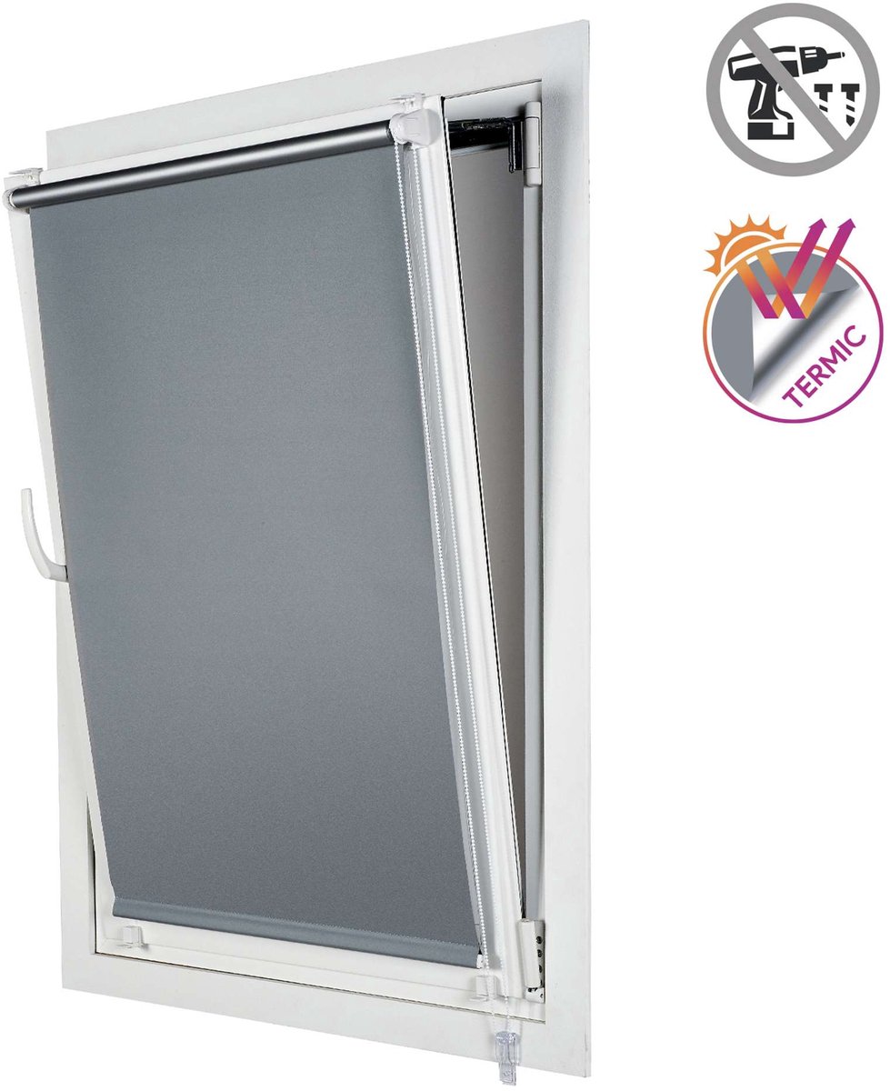 Storesdeco - Opaco EasyFix rolgordijn, rolgordijnen zonder boren Grijs, 90x180 cm