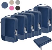 Skycases Travel Essentials Packing Cubes - 6-delige Set - Luxe Compressie Organizers van Hoogwaardig Nylon - Ruimtebesparend en Duurzaam - Ideaal voor Reizen - Donkerblauw