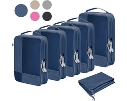 Skycases Packing Cubes Compression - Koffer Organizer Set - 6-delige Set - Met Compressie Rits - Voor koffers en tassen - Donkerblauw