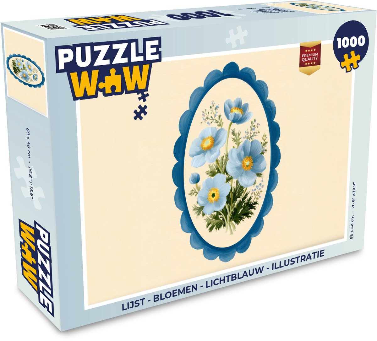 Puzzel Lijst - Bloemen - Lichtblauw - Illustratie - Legpuzzel - Puzzel 1000 stukjes volwassenen