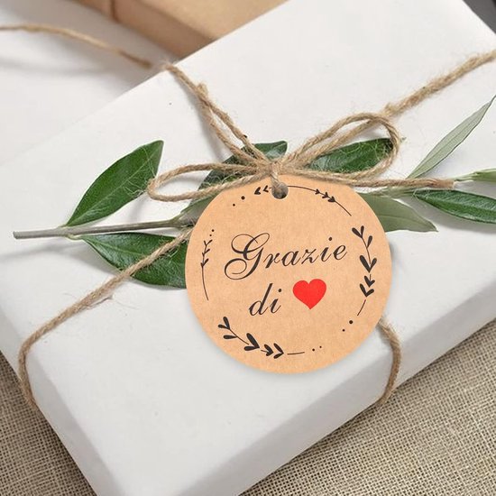 100 stuks bedanketiketten met hart - cadeauetiketten - krachtetiketten - 5 x 5 cm - rond - etiketten met koord voor doop - eerste communie - bruiloft van Merkloos	 — afbeelding 2