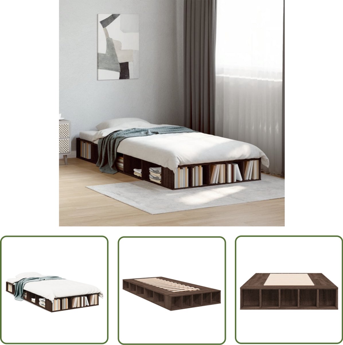 vidaXL Bedframe bewerkt hout sonoma eikenkleurig 90x200