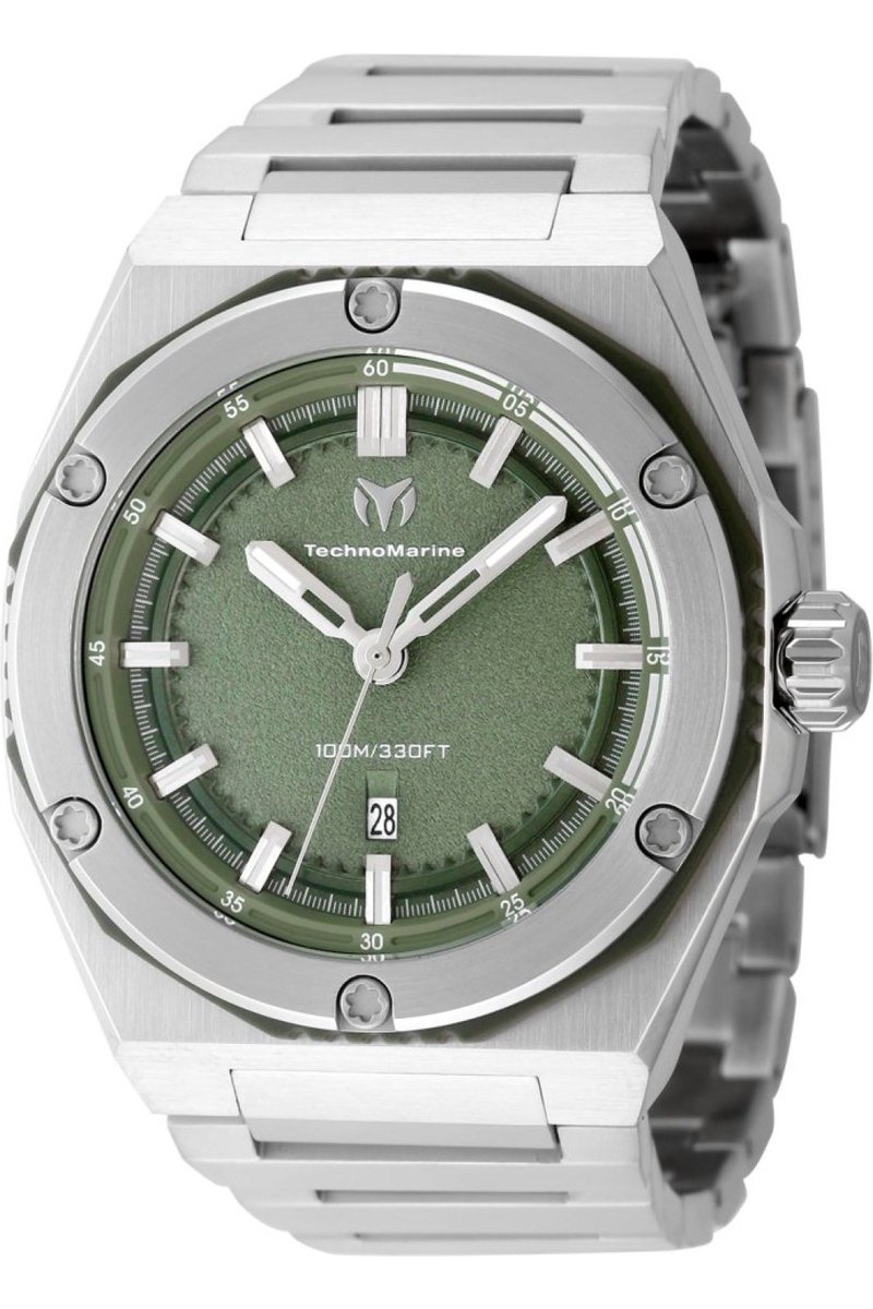 TechnoMarine CORAL - Legacy TM-416075 Heren Horloge - Waterdicht - Analoog - Quartz Uurwerk - Roestvrij Staal met groene Wijzerplaat - 45mm