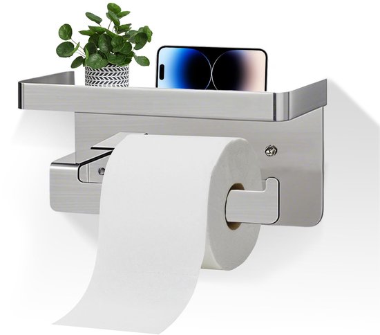 Tiger toiletrolhouder met planchet Caddy geborsteld RVS