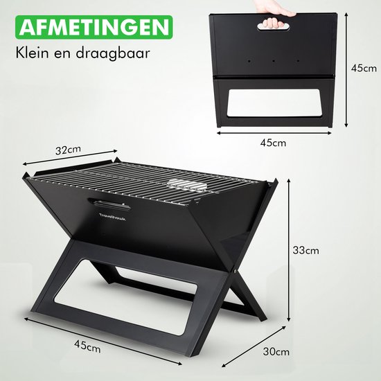 Travelhawk Houtskool BBQ - Barbecue Houtskool - Opvouwbaar - 44x32cm Grilloppervlak - Gelegeerd Staal - Zwart van Travelhawk — afbeelding 4