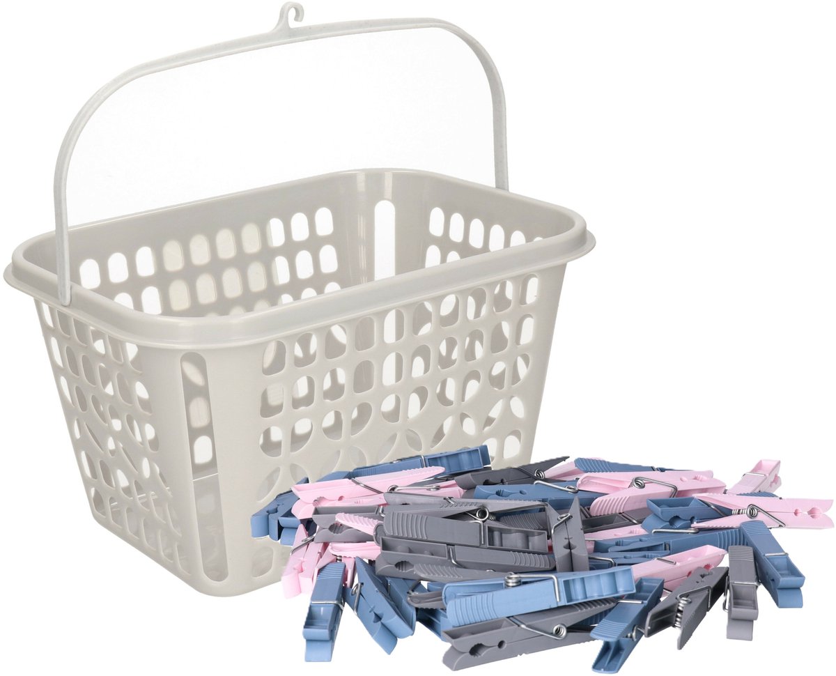Plasticforte Wasknijpers mandje - 25 x 20 x 13 cm - lichtgrijs - kunststof