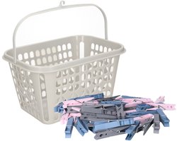 Plasticforte Wasknijpers mandje - 25 x 20 x 13 cm - lichtgrijs - kunststof
