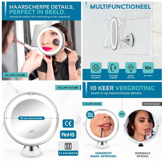 Smedbo Outline vergrotingsspiegel met LED licht chroom 7x vergrotend FK487H - Meijer Tegels