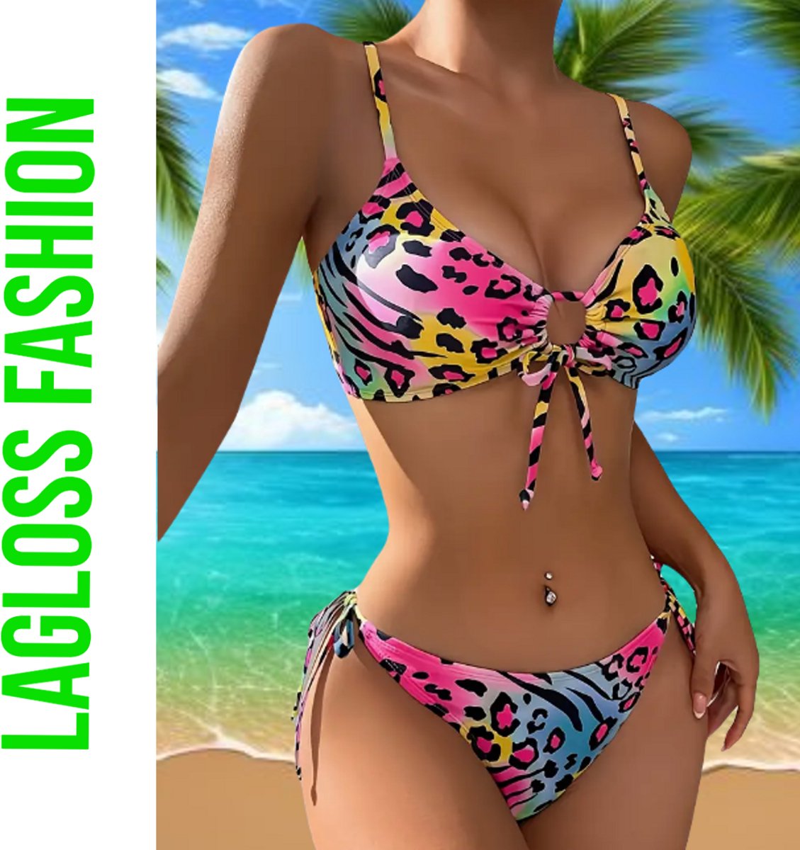 LaGloss® Neon Panter print Bikini - 2 zomer - beach swimsuit - strand bikini zwembad - 2 - delig — afbeelding 3