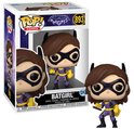 Batgirl Funko Pop figuur in paars, geel en zwart met masker en vleermuisoren.