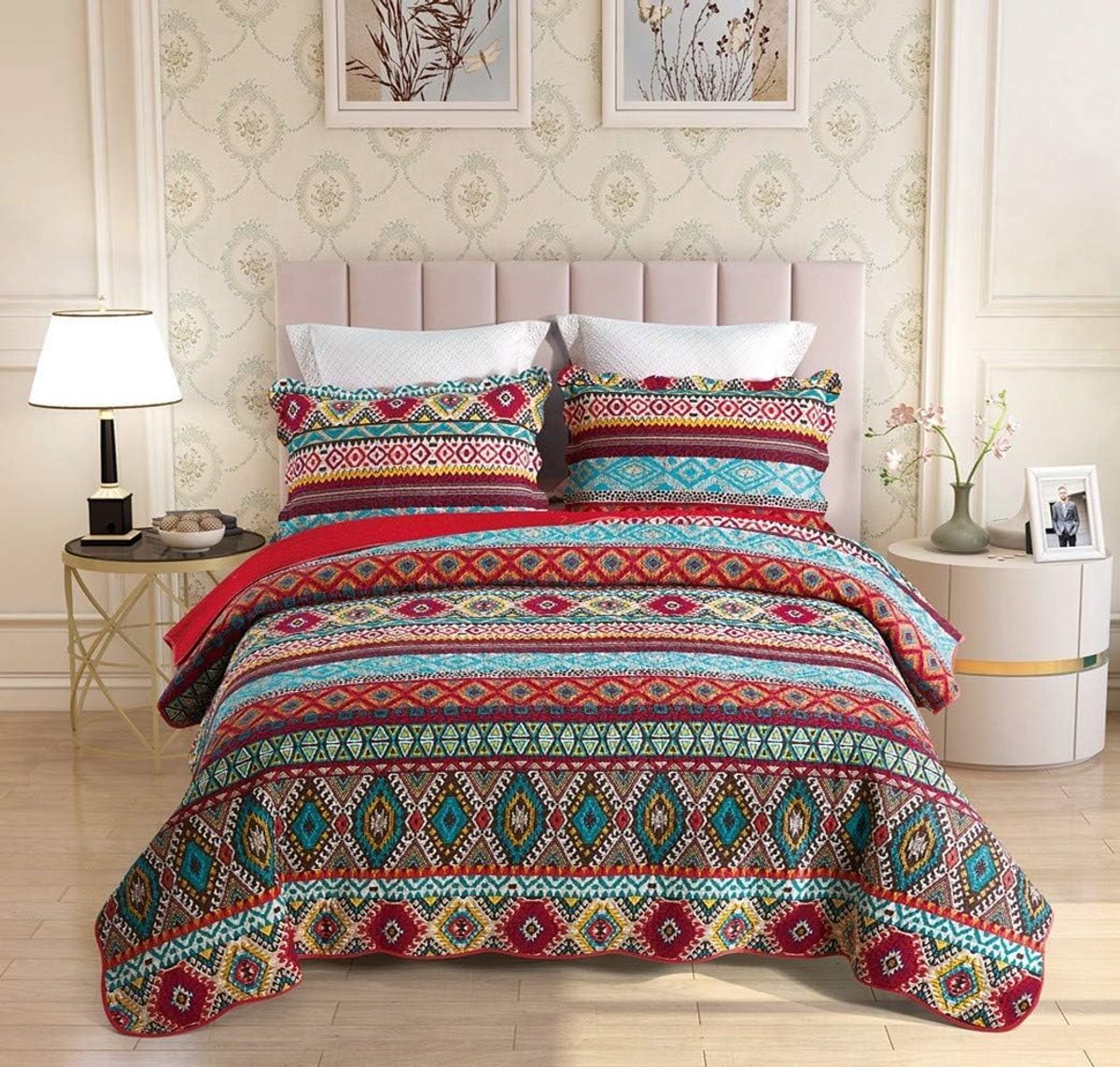 Azomor® Kleurrijke bohemian sprei set van katoen voor tweepersoonsbed met kussenslopen
